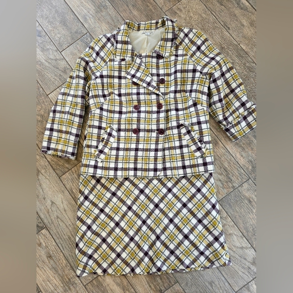 Pendleton Vintage Plaid Double-Breasted Skirt Suit Wool Plus Size 14 18